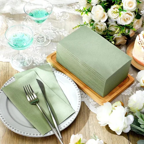 Miniatura 5 de Rtteri 100 servilletas desechables de color verde salvia, servilletas de papel de boda, toallas de mano para invitados, decoración de mesa de boda