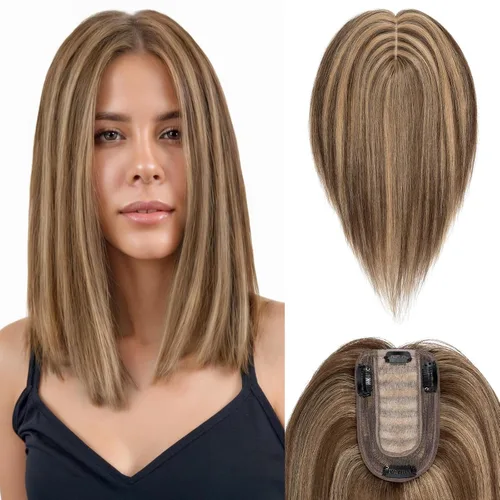 Miniatura 11 de Benehair Peluca de cabello con clip con flequillo, peluca secreta de cabello 100% humano, postizo superior con flecos, peluca de repuesto