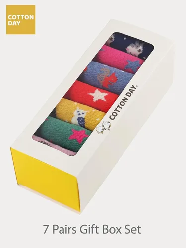 Miniatura 3 de COTTON DAY Caja de regalo de 7 días de la semana, calcetines cortos de moda para niños y niñas, diseño de animales, flores, estrellas, rayas