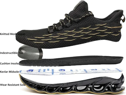 Miniatura 3 de Zapatos de trabajo ligeros para hombre, zapatos indestructibles con punta de acero, zapatos de seguridad de malla transpirable a la moda, zapatos