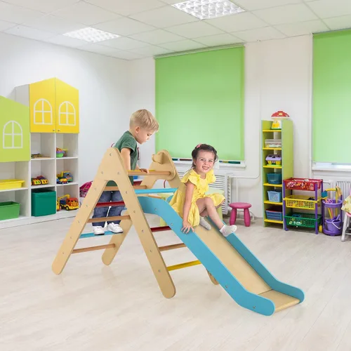 Miniatura 2 de Olakids Conjunto Triángulo Pikler 2 en 1 Juguetes de Escalada para Niños Pequeños Marco de Escalada Plegable de Madera Montessori Gimnasio de Selva