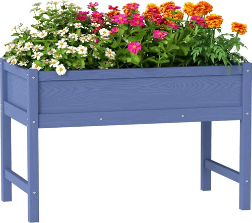 Miniatura 10 de Cama de jardín elevada con agujeros de drenaje, jardinera elevada impermeable de HDPE con patas, estable y duradera para plantar hierbas, vegetales
