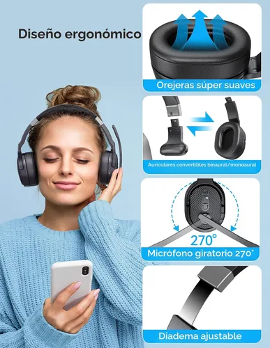 Miniatura 3 de TECKNET Auriculares Bluetooth para Camioneros, Auriculares Inalámbricos de Una y Dos Orejas con Micrófono para Trabajo con Cancelación de Ruido, 50