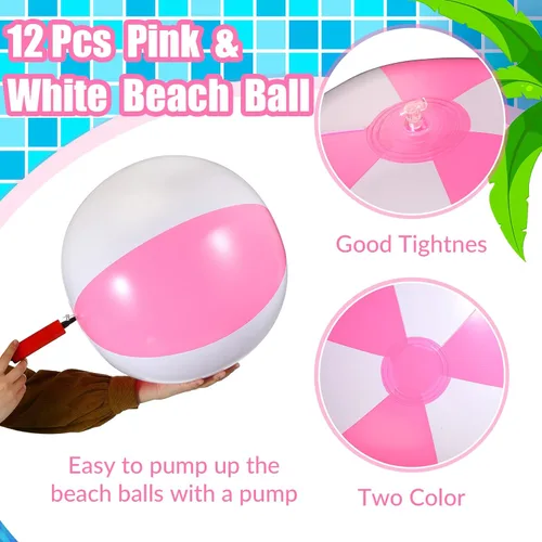 Miniatura 3 de 12 bolas inflables de PVC de 16 pulgadas, bolas inflables de piscina para piscina, verano, temática hawaiana tropical, recuerdos de fiesta, Rosa