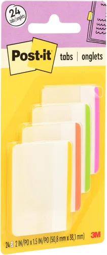 Post-it Pestañas, 2 pulgadas, colores brillantes surtidos, 6 pestañas/color, 4 colores, 24 pestañas/paquete (686F-1BB)