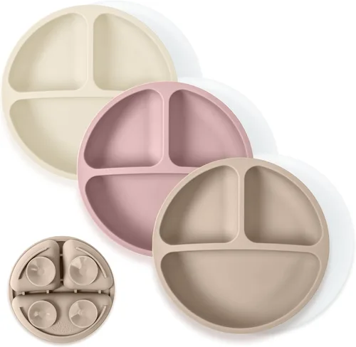 Miniatura 33 de WeeSprout - Platos de succión para bebés y niños pequeños con tapas, 100% silicona, diseño dividido para comedores selectivos, aptos para microondas