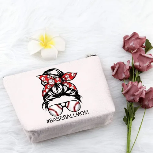 Miniatura 3 de PXTIDY Bolsa de maquillaje de béisbol para mamá, jugador de béisbol, bolsa con cremallera para atleta, para mamá, bolsa de aseo de viaje