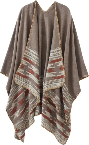 Miniatura 187 de Urban CoCo Poncho de colores para mujer, chal con frente abierto, color en bloques