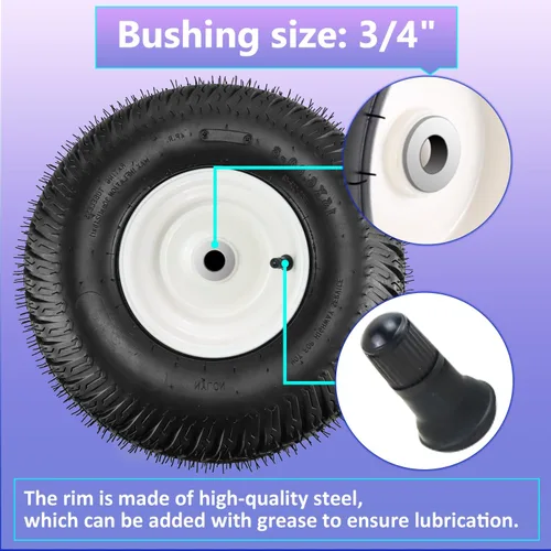 Miniatura 5 de 【Actualizado】Neumáticos para cortacésped 15x6.00-6 con buje de hierro de 3/4 pulgadas, cubo de desplazamiento de 3 pulgadas, repuesto resistente