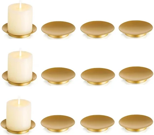 Miniatura 11 de Portavelas de pilar de hierro Inweder: bandeja y placa de vela negra de 4.25" Pedestal Stand for 3 Wick Jar Candles Tealight Gothtic Decor for