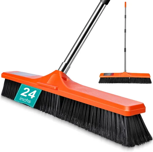 Miniatura 11 de MASTERTOP 24" Heavy Duty Push Broom with Ultra-Sturdy Adjustable Handle, 6-Layer Stiff Bristles Garden Yard Broom, Outdoor Sweeping Brush for