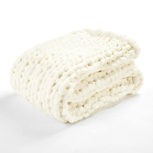 Miniatura 6 de Lush Decor Hygge - Manta o manta de felpilla de punto grueso, ultra suave y acogedora, 72 x 40 pulgadas, marfil