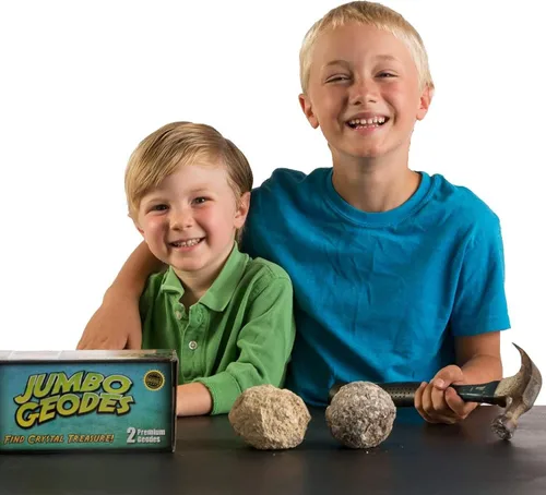 Miniatura 6 de Abre 2 geodas grandes – Abre tu propia geoda grande con cristales, kit de ciencias de la Tierra para niños para aprender geología, regalos