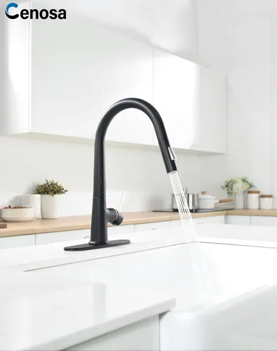 Miniatura 7 de Grifo de cocina negro sin contacto con adaptador de CA, sensor de movimiento inteligente, manos libres, grifo de fregadero de cocina de una sola