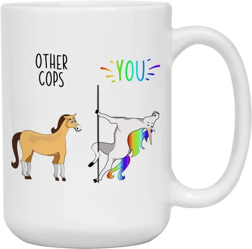 Miniatura 5 de Ransalex Funny Cop Gifts - Taza de café con diseño de unicornio contra caballo, idea de regalo de oficial de policía, agradecimiento de graduación