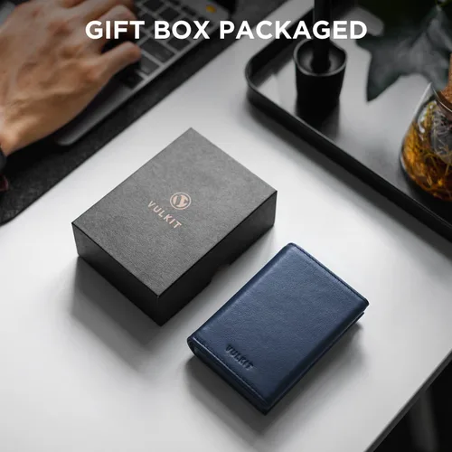 Miniatura 6 de VULKIT Cartera con bolsillo para monedas, cierre magnético, con ventana de identificación, billetera de cuero para efectivo y tarjetas de crédito