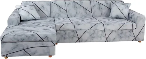Miniatura 12 de LiveGo Funda de sofá en forma de L, 2 piezas, elástica y elástica de 3 plazas, protector de muebles con 4 fundas de almohada para sala de estar