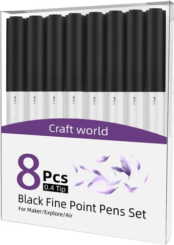 CRAFT WORLD Bolígrafos de punta fina de 0.4 mm para Cricut Maker 3/Maker/Explore 3/Air 2, juego de 8 bolígrafos de punta fina negros, herramientas y