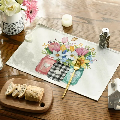 Miniatura 3 de Artoid Mode Juego de 4 manteles individuales de primavera con diseño de flores silvestres y mariposas, 12 x 18 pulgadas, para decoración de fiestas