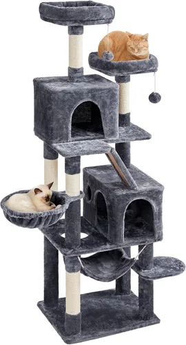 Topeakmart Torre grande para gatos de 71.5 pulgadas para gatos de interior, muebles para gatos de varios niveles con condominios, perchas, canasta,
