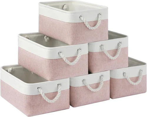 Miniatura 95 de Cestas de almacenamiento para estantes de 11.8 x 7.9 x 5.2 pulgadas, contenedores de almacenamiento plegables de tela con asas, organizador