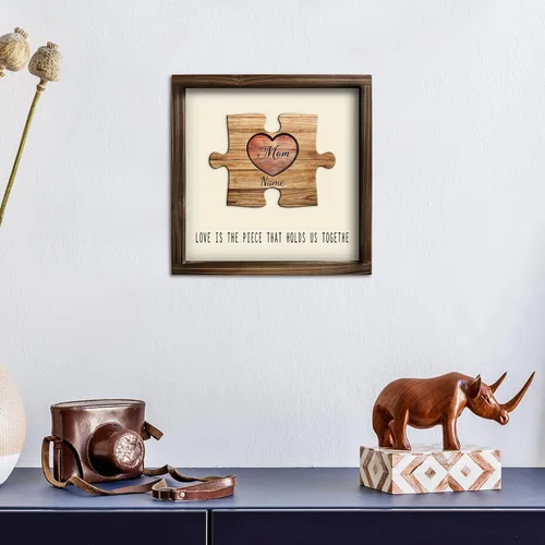 Miniatura 4 de Kas Home Letrero de madera personalizado con nombre de corazón, rompecabezas de nombre de familia personalizado con 1-8 nombres grabados, texto