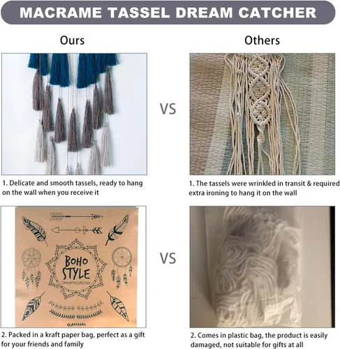 Miniatura 5 de Atrapasueños de Macramé para Colgar en la Pared - Atrapasueños Grandes Decoración de Pared Boho Chic, Ornamento de Borlas Hechas a Mano Decoración