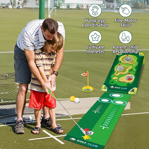 Miniatura 5 de Liberry Conjunto de golf para niños de 3, 4, 5, 6 años, para niños y niñas, juego de palos de golf retráctiles para niños pequeños con alfombrilla