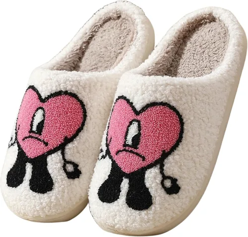 LEZIRTOI Bad Cute Bunny Slippers For Women Men Couple Casual Shoes Cartoon Plush Indoor Outdoor Slipper Winter Love Pattern Slippers House Slippers