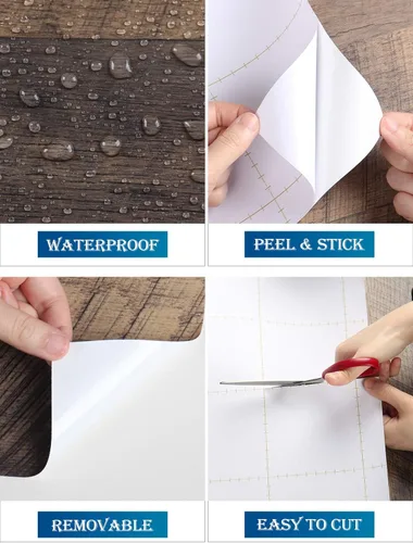 Miniatura 4 de FunStick Papel tapiz de madera recuperada, autoadhesivo, extraíble, de 24 x 200 pulgadas, para pared, encimeras y escritorio Marrón
