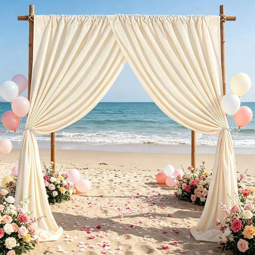 Cortinas tipo telón de fondo color beige, 2 paneles de tela de poliéster de 5 x 8 pies, telón de fondo de boda para arco, fiesta, escenario,