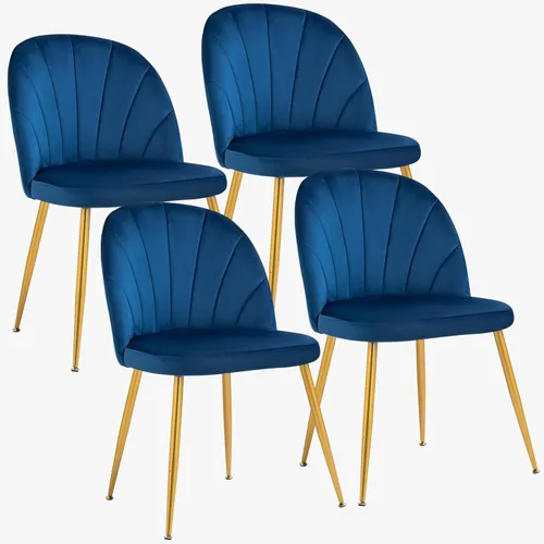Miniatura 11 de Juego de 4 sillas de comedor de terciopelo, sillas de comedor modernas tapizadas de mediados de siglo, silla de acento sin brazos con patas doradas
