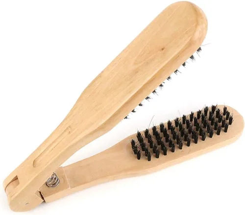 Miniatura 6 de EXCEART Cepillo alisador de cabello de 8.66 pulgadas, peine de hierro plano de madera, diseño en forma de V, herramienta de peinado antiestático