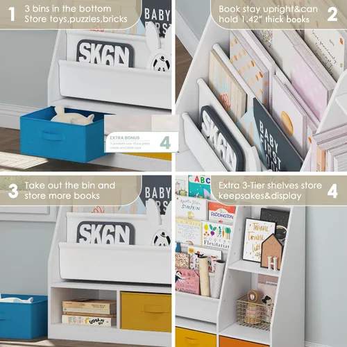 Miniatura 5 de UTEX Estantería infantil de 5 niveles con cubos de almacenamiento, estantería de madera para niños, estante Montessori para niños pequeños, aula