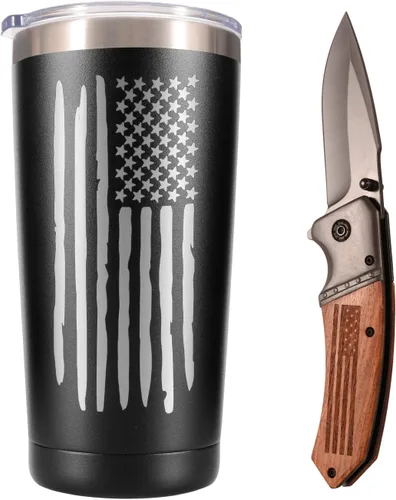 Miniatura 9 de Vaso térmico y taza de café de viaje con bandera americana de 20 onzas para hombres, esposo, papá, regalos militares patrióticos únicos para el día