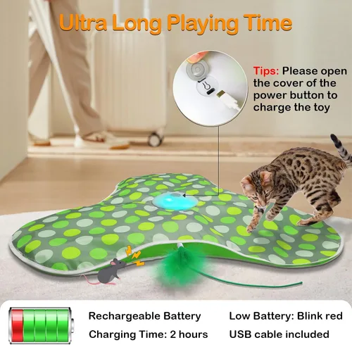 Miniatura 11 de umosis Juguetes interactivos para gatos recargables, moviendo plumas ocultas, chirriante de ratón real, juguete activado por tacto, juguetes