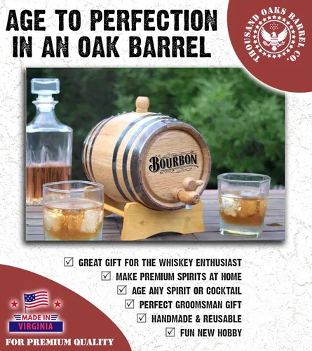Miniatura 9 de Barril de envejecimiento de bourbon de roble americano de 3 litros con soporte, bung y espita Cócteles de edad, whisky, ron, tequila, cerveza