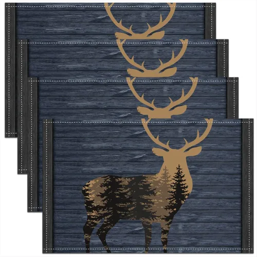 Miniatura 9 de jejeloiu Manteles individuales de mesa con osos para niños, manteles de mesa de animales salvajes de granja, mantel individual rústico de familia