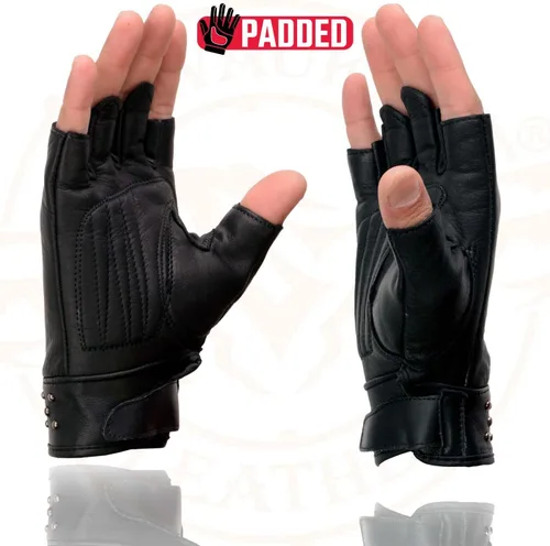 Miniatura 7 de Milwaukee Leather MG7761 - Guantes sin dedos de cuero negro con palma de gel para mujer, con elegantes «detalles en la muñeca» para motocicleta