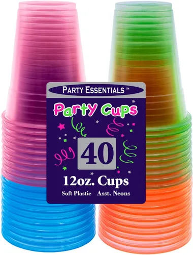 Miniatura 2 de Party Essentials Vasos de plástico suave de 12 onzas para fiesta, 40 unidades, neón surtido