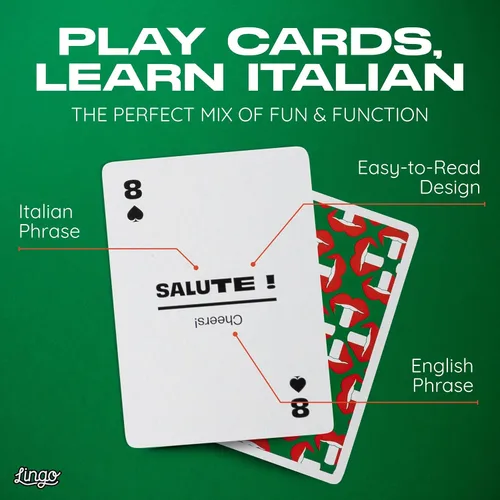 Miniatura 2 de Lingo Naipes italianos en lata de viaje premium Aprende vocabulario y frases italianas para adultos y principiantes Edición de caja de regalo