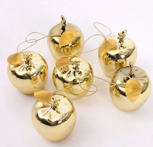 Miniatura 3 de Vpang 12 colgantes de árbol de Navidad, adornos colgantes de manzana, adornos para festivales, fiestas, adornos de boda (dorado)