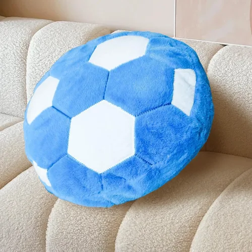 Almohada de fútbol azul esponjosa para decoración de dormitorio, suave temática deportiva, decoración de habitación, perfecta para decoración de