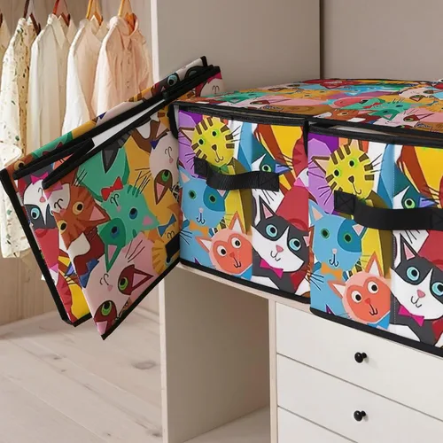 Miniatura 4 de Contenedores de almacenamiento apilables para ropa con tapas, organizadores de clóset con estampado de gatos de tela para el hogar y la oficina