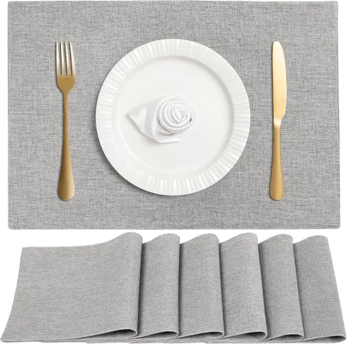 Miniatura 8 de Juego de 6 manteles individuales de tela de lino de doble capa, tejido de algodón, para decoración de mesa de cocina, casa de campo, resistentes al