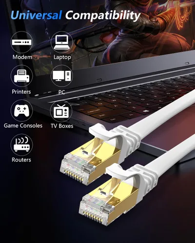 Miniatura 7 de BUSOHE Cable Ethernet CAT8 de 60 pies, cable de conexión de computadora de red plana de Internet de alta velocidad, 40 Gbps 2000 Mhz más rápido que