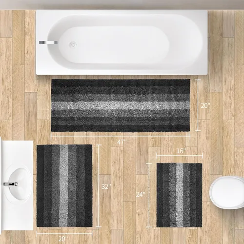 Miniatura 7 de Gibelle Alfombras de baño negras, alfombra de baño de chenilla de lujo, alfombra pequeña antideslizante para ducha y alfombras de piso para baño