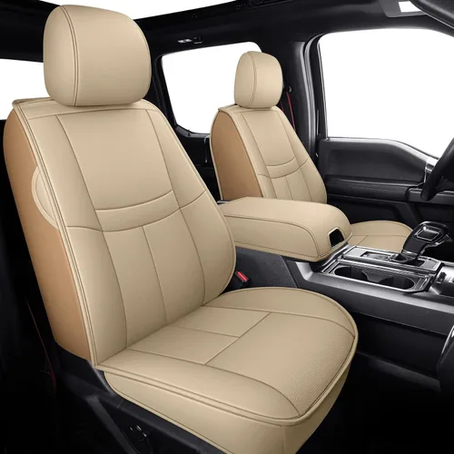 TOMIC Juego completo de fundas de asiento de coche con funda de cojín automotriz de cuero impermeable para camioneta Fit para Ford F150 Carhartt de