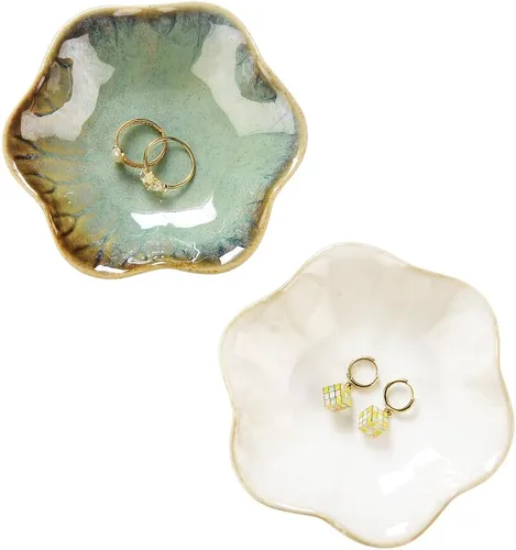2 platos con forma de hoja de loto, cuenco pequeño para llaves, bandeja de cerámica para joyas, organizador de collares, aretes para mamá, amiga,