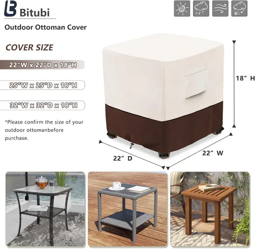 Miniatura 2 de Bitubi Funda otomana impermeable para patio, funda cuadrada resistente para muebles de mesa auxiliar para exteriores, tamaño 22 pulgadas de largo x